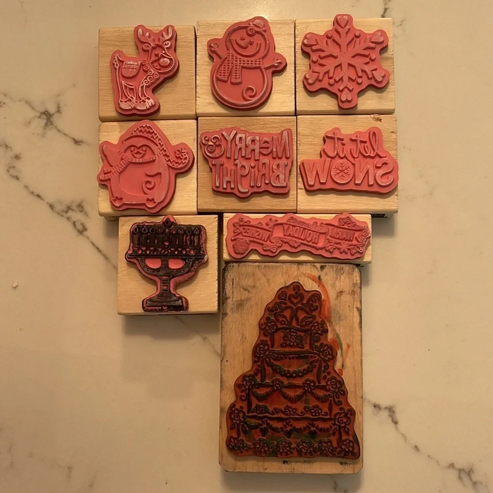 Bundle of 9 rubber ink stamps